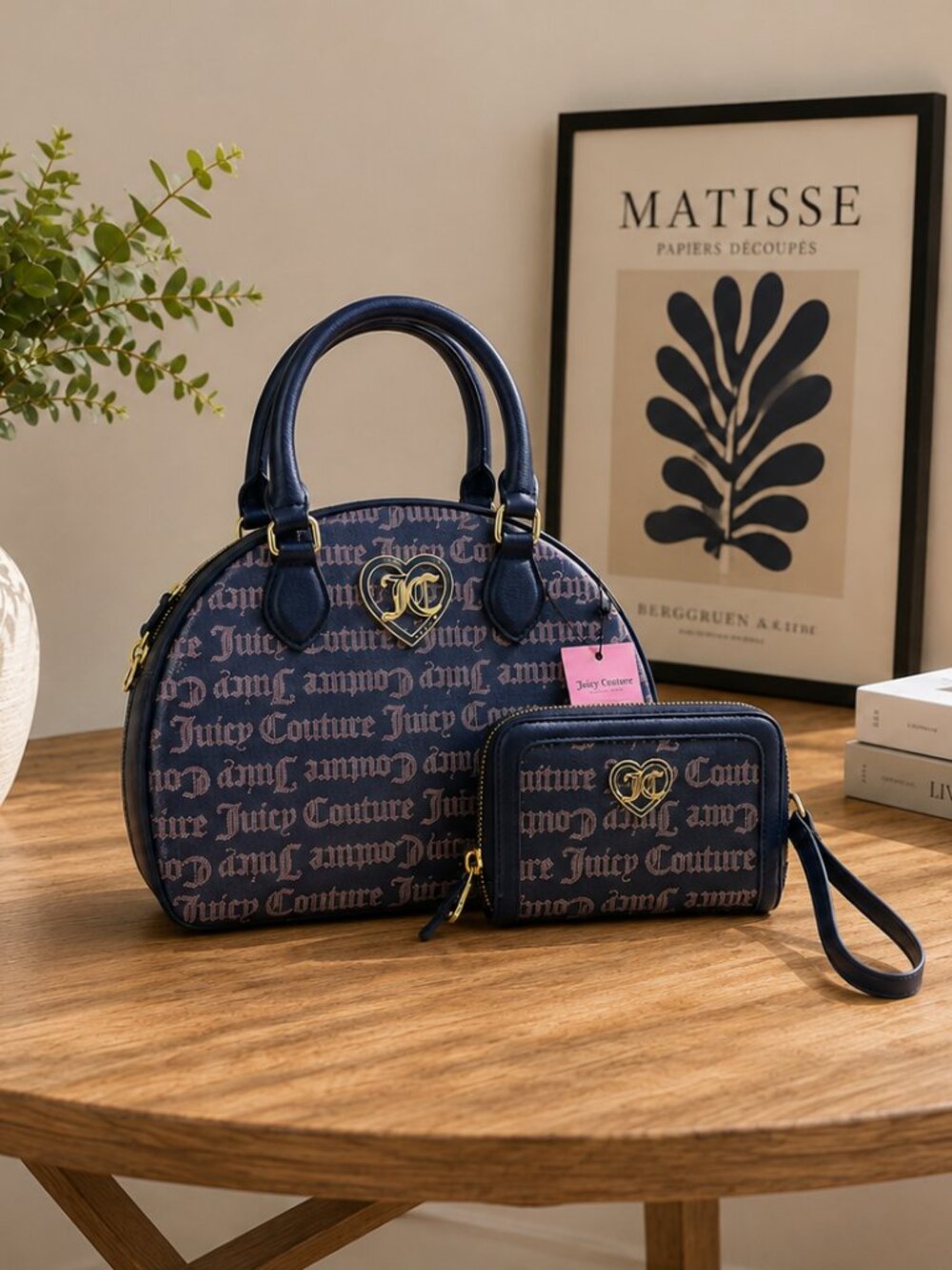 Juicy Couture Gothic Logo Dome Satchel & Wallet Set Black NWT
